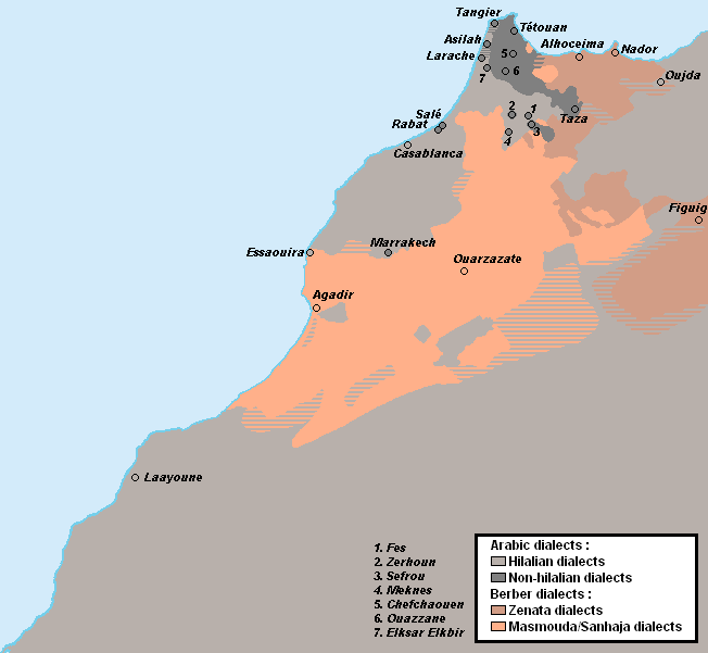 Carte linguistique de la zone du Maroc